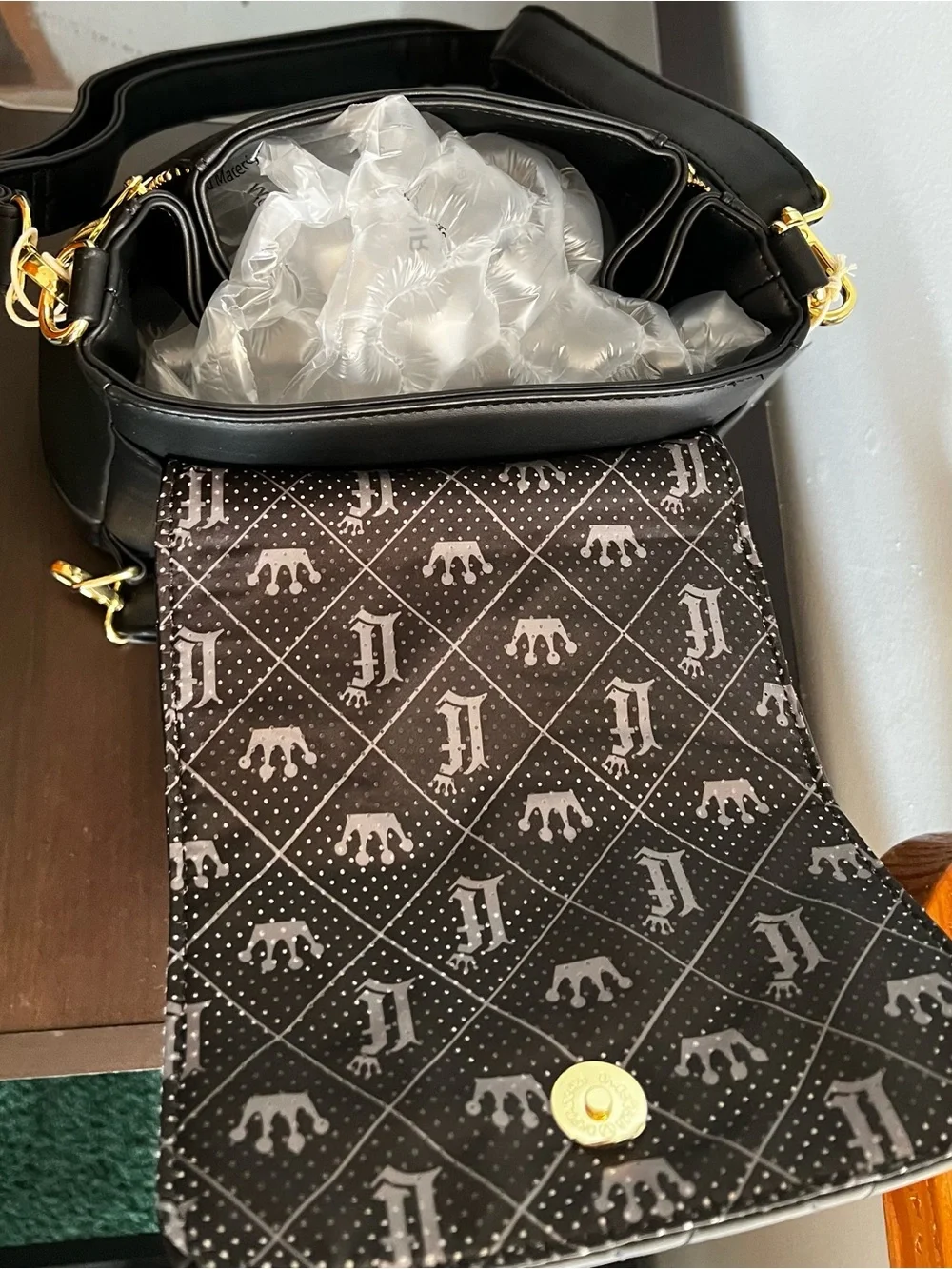 Loungefly Black Quilted Backpack with Gold Hardware Accents